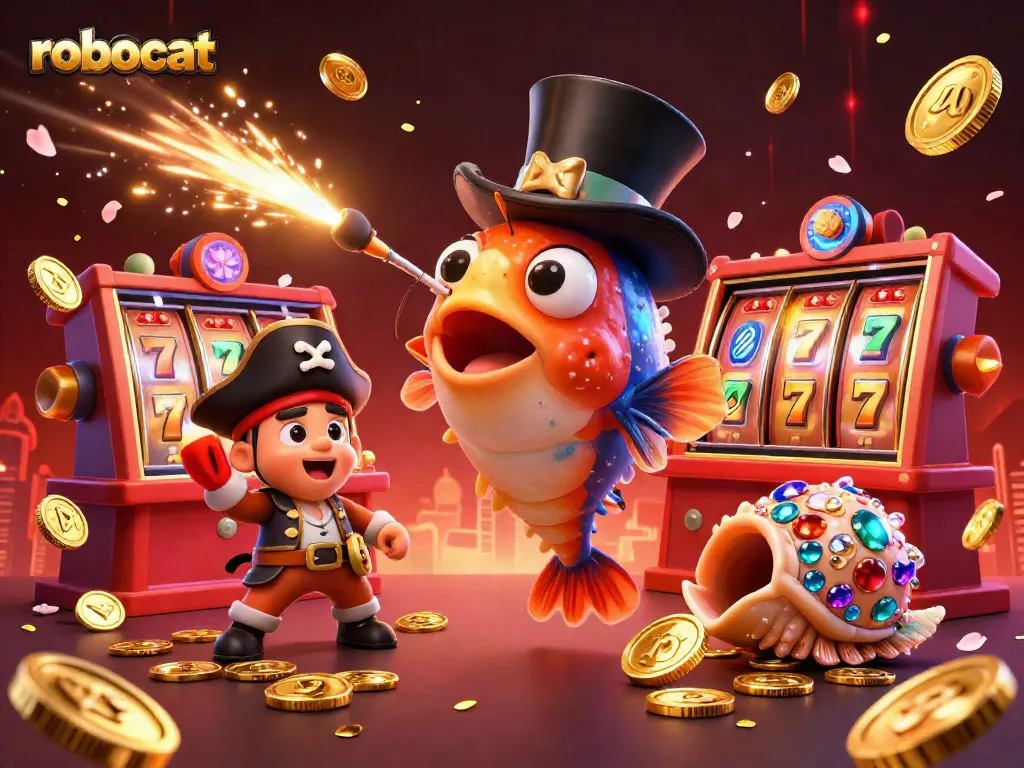robocat casino scene featuring an anglerfish and lucky symbols attracting players