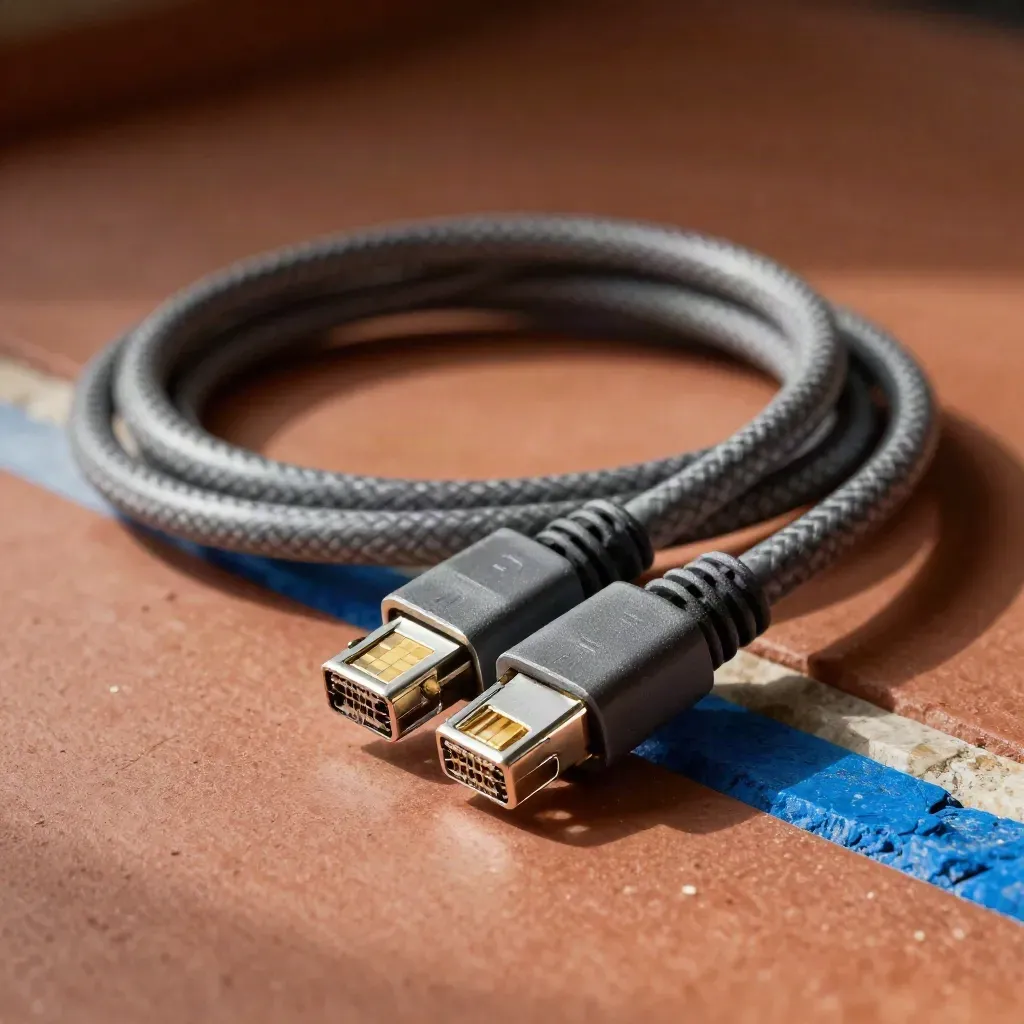 Clúster de cable ethernet, adaptadores y base técnica sobre fondo terracota.